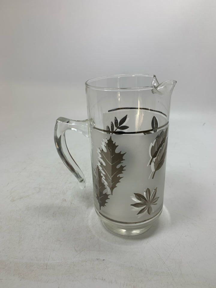 FROSTED GLASS W/ LEAVES PITCHED SPOUT PITCHER.