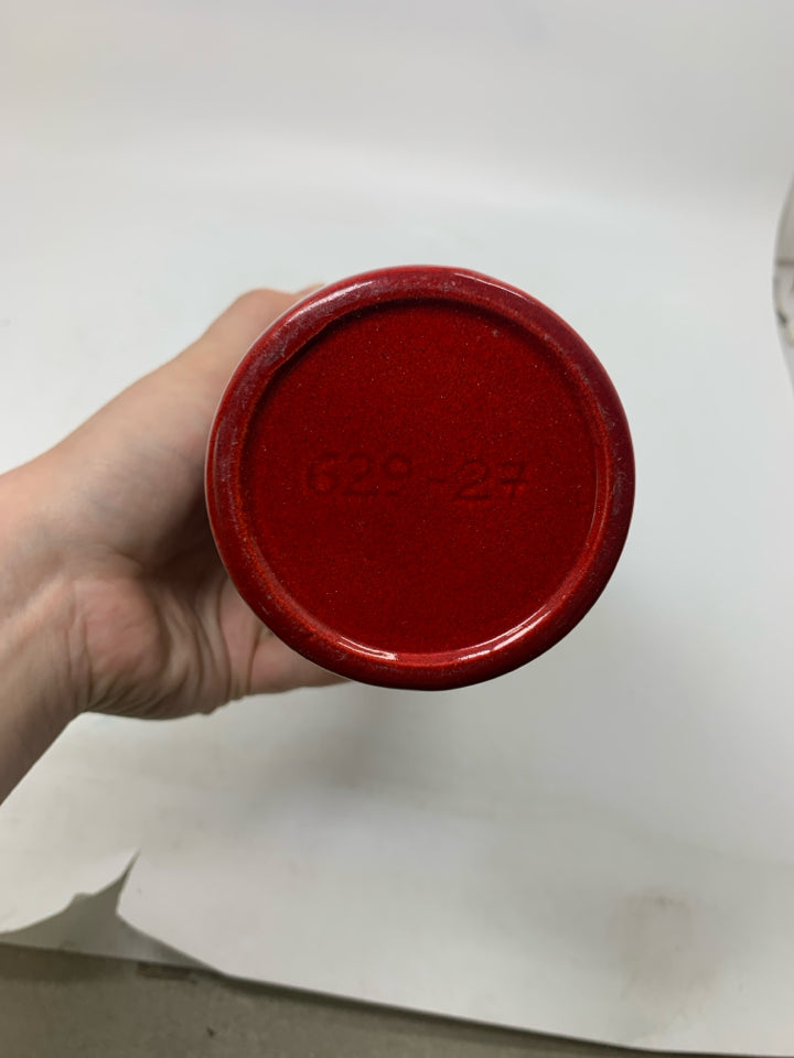 DARK RED CERAMIC VASE.