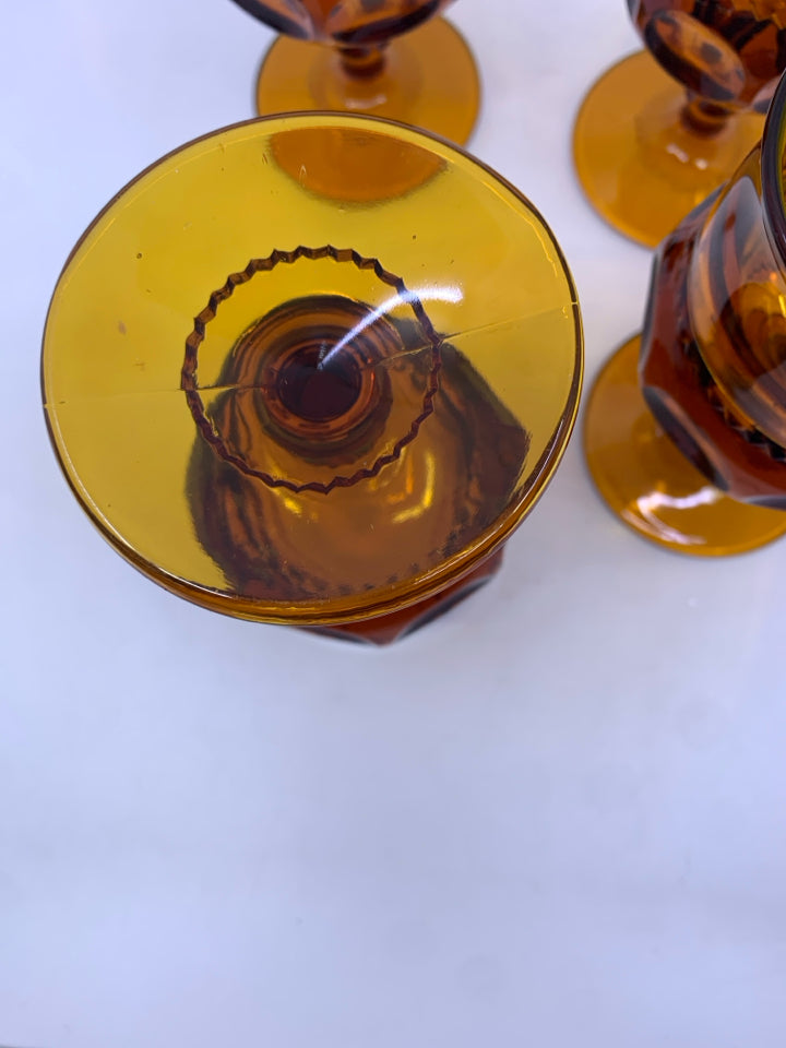 4 VTG AMBER GLASS GOBLETS.