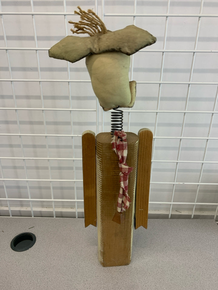 TALL STANDING WOOD COW "I'M A GLAD COW" SPRING NECK.