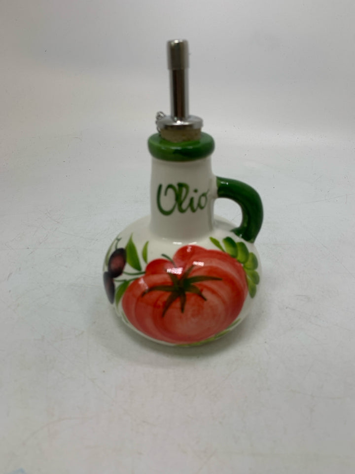 SMALL PAINTED TOMATO/ OLIVE OIL DISPENSER.