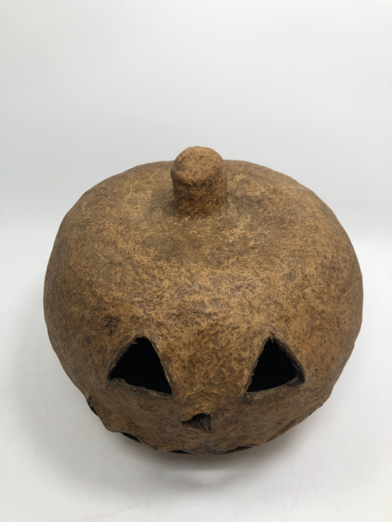 LARGE BROWN PAPER MACHE JACK O LANTERN.