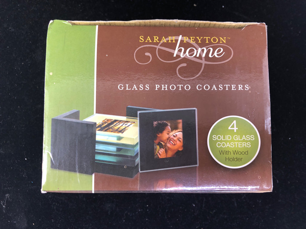 NIB GLASS PHOTO COASTERS.