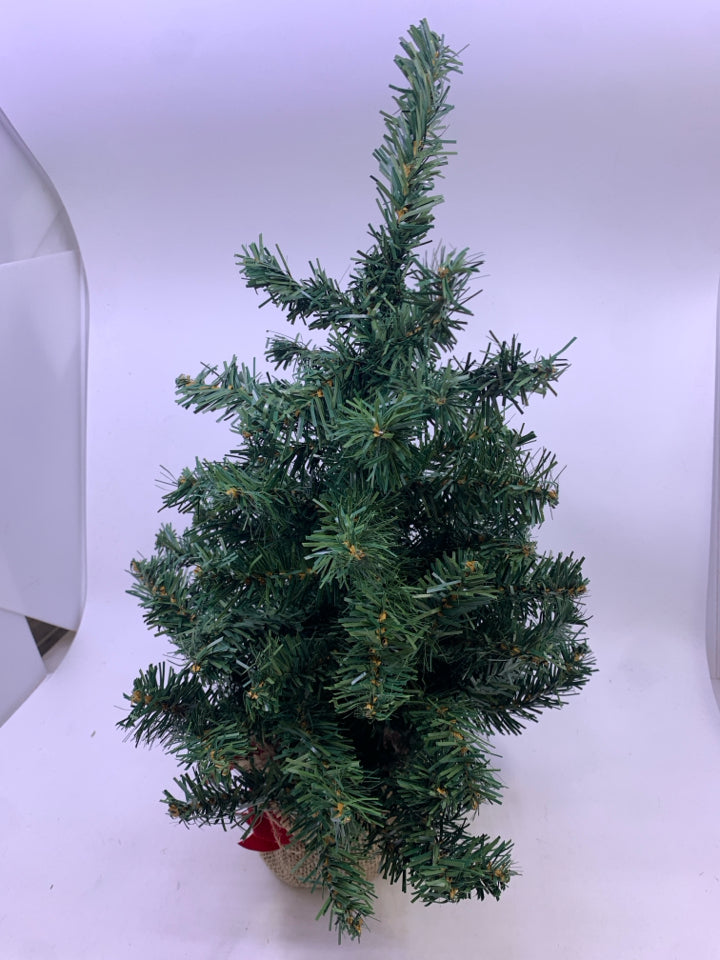 MINI FAUX XMAS TREE W/BURLAP BASE.