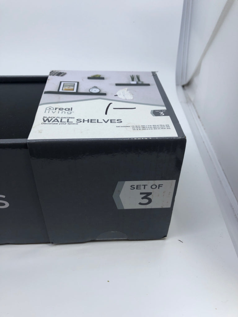 3 NIB BLACK FLOATING SHELF.