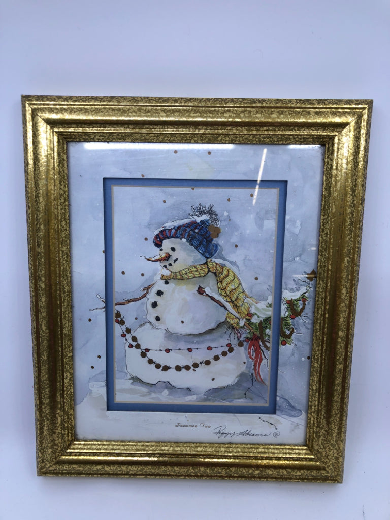 SNOWMAN IN GOLD FRAME WALL DECOR.