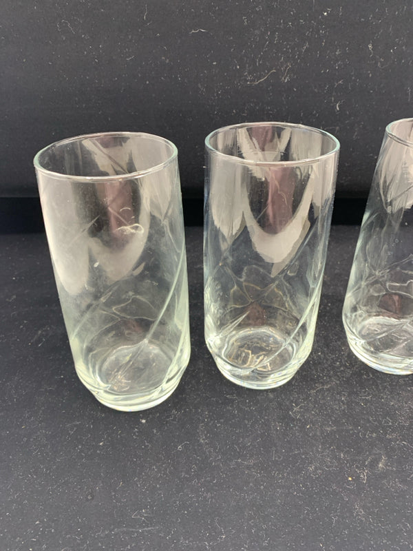 4 GLASS W SWIRL TUMBLERS.