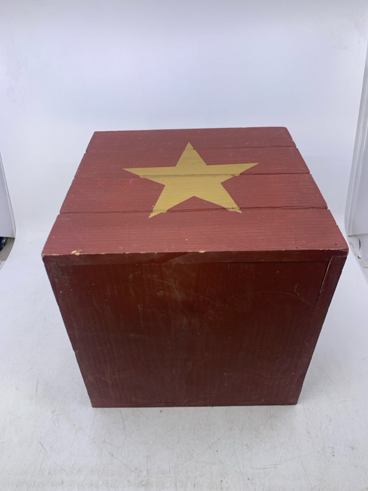MAROON PAINTED BOX W/ YELLOW STAR.