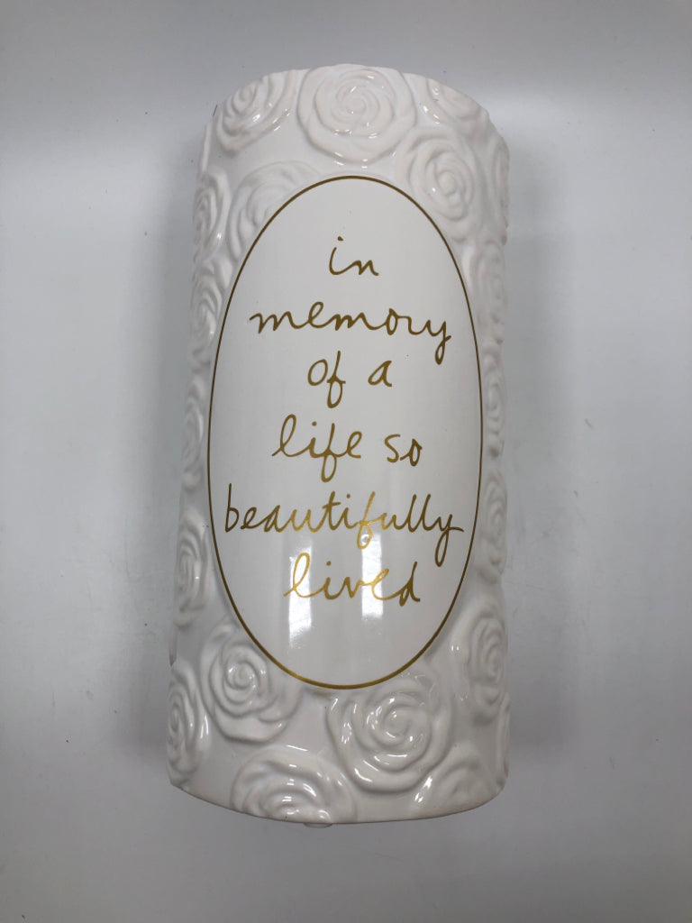 "IN MEMORY" WHITE ROSE VASE.