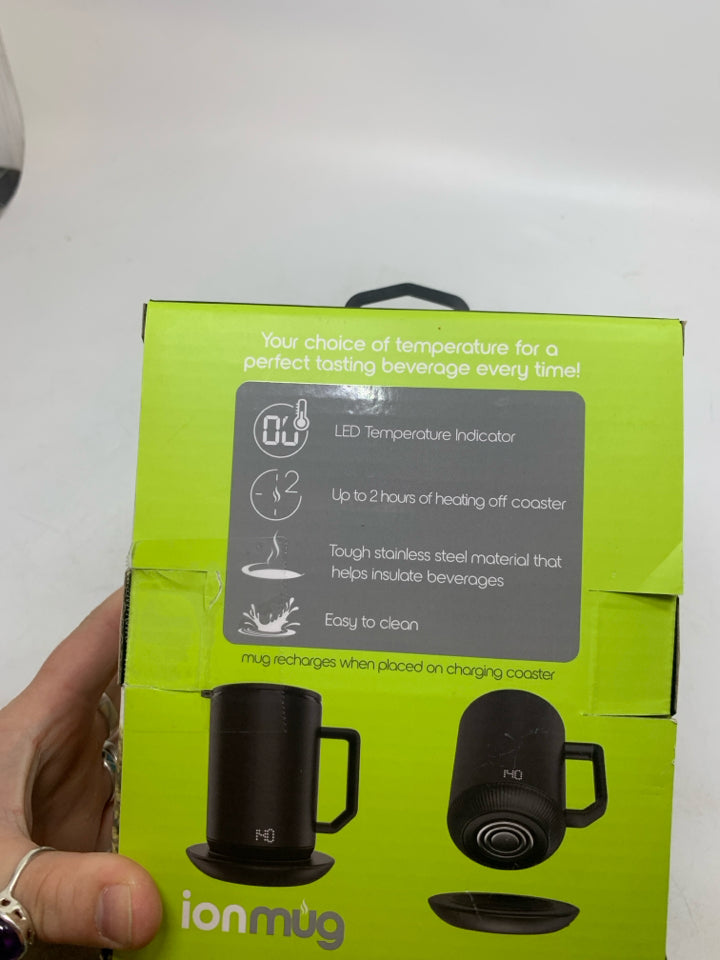IN BOX ION MUG CHARGING COASTER STAINLESS STEEL SELF HEATING MUG.