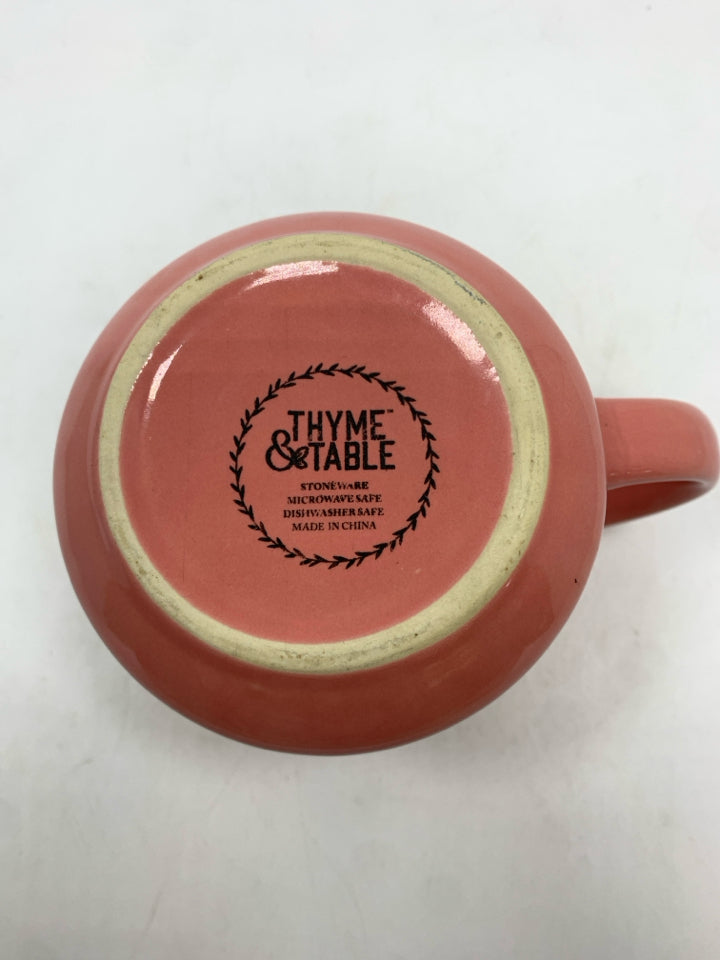 PINK GLAZED MUG W/HEART DESIGN.