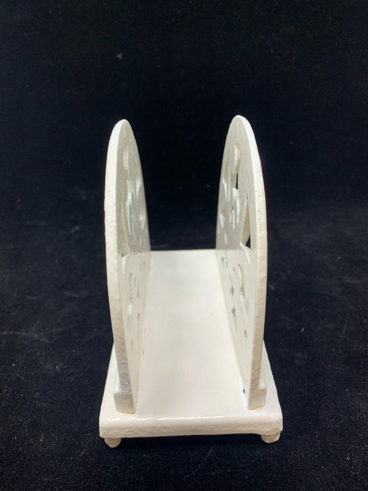 WHITE METAL NAPKIN HOLDER.