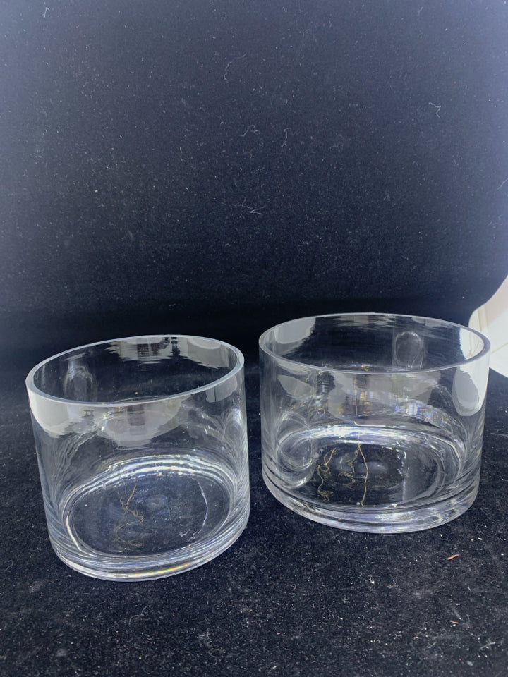 2 ROUND CYLINDER CANDY DISHES.