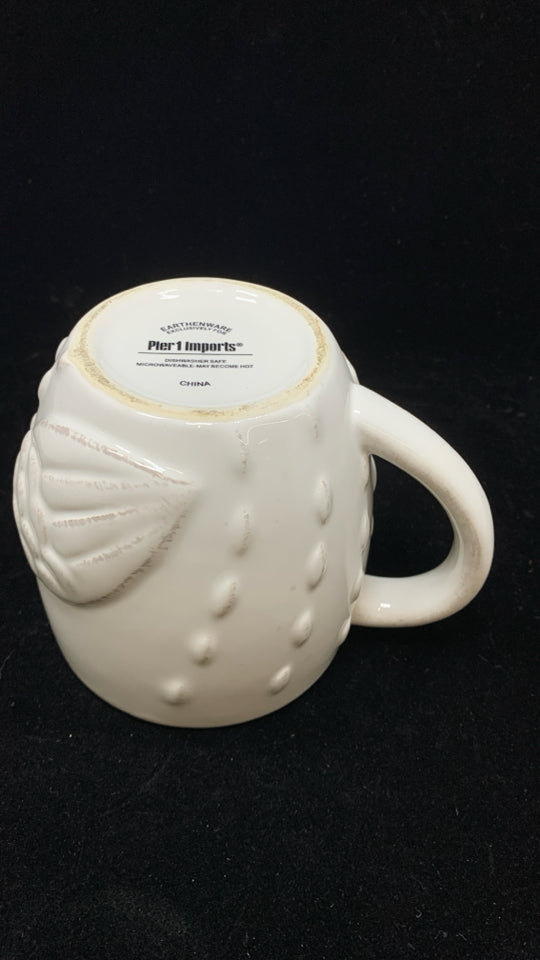 WHITE GLAZED OWL MUG.
