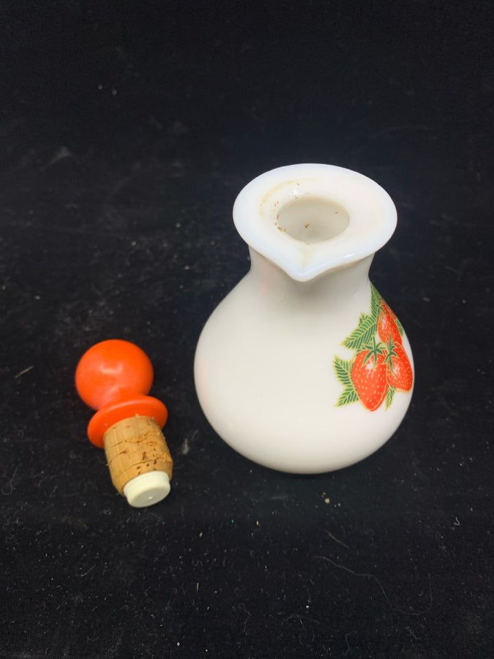 VTG WHITE W STRAWBERRIES SMALL SYRUP PITCHER.