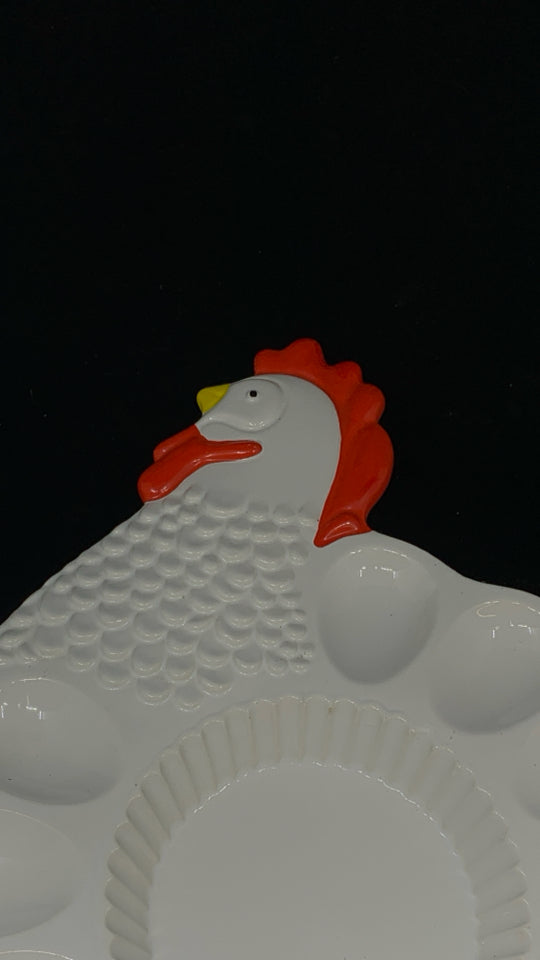 CERAMIC ROOSTER DEVILED EGG PLATE.