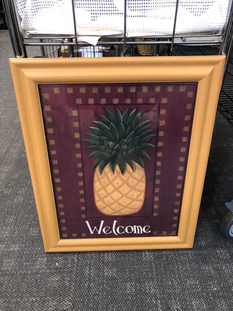 PRIMITIVE WELCOME PINEAPPLE PRINT IN TAN FRAME.