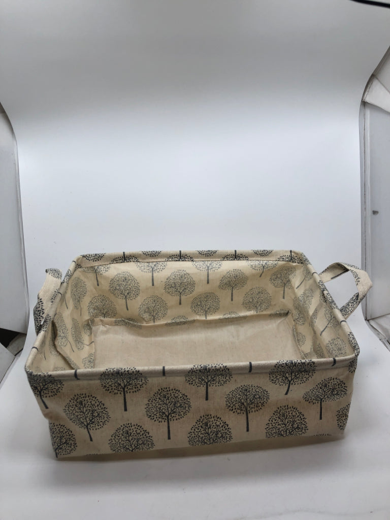TREE PRINT FABRIC STORAGE BIN W/HANDLES.