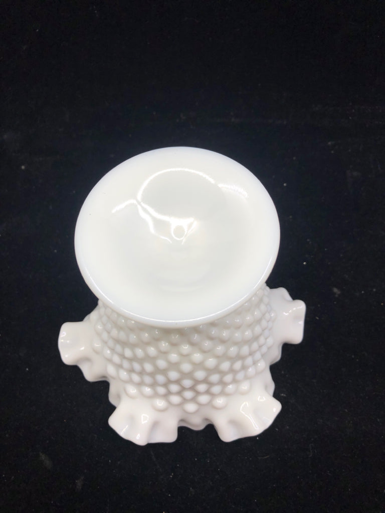 VTG HOBNAIL FOOTED WAVY EDGE MILK GLASS DISH.