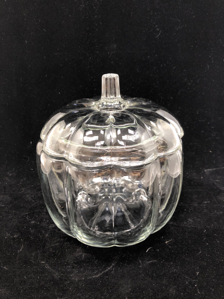 CLEAR GLASS PUMPKIN CANISTER.