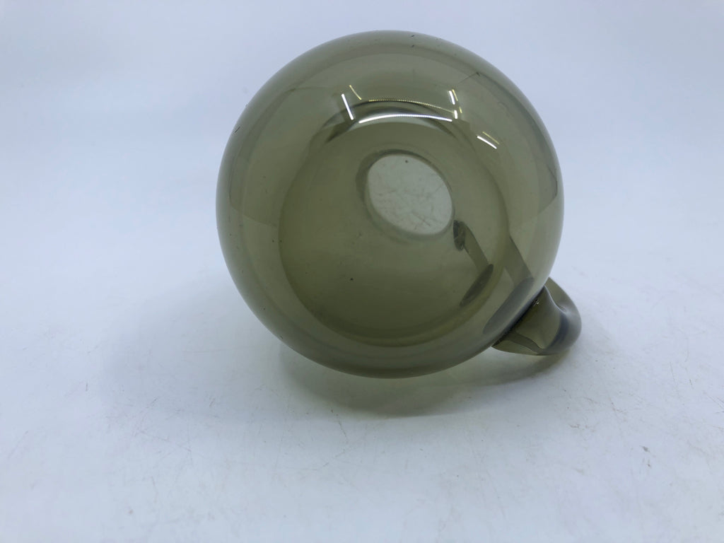 VTG SMALL SMOKEY GLASS CREAMER W HANDLE.