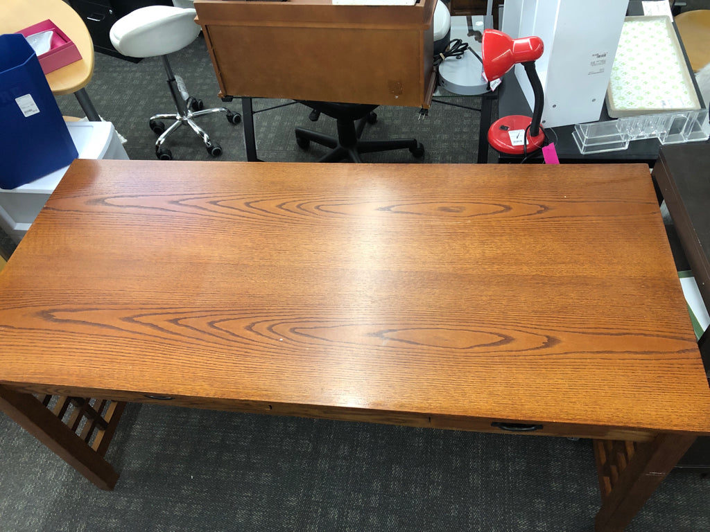 DARK WOOD DESK W 2 DRAWERS.