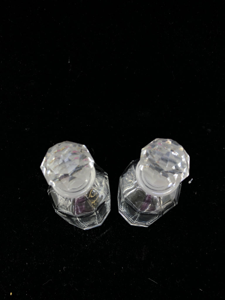 2 GLASS EMPTY BOTTLES W STOPPERS.