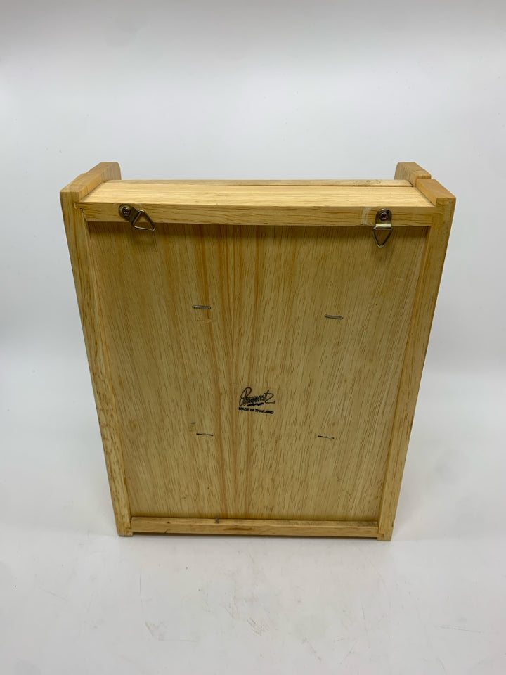 WOODEN MAIL ORGANIZER W/HIDDEN KEY HOOKS.