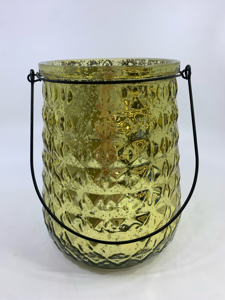 LARGE GOLD MERCURY GLASS CANDLE HOLDER.