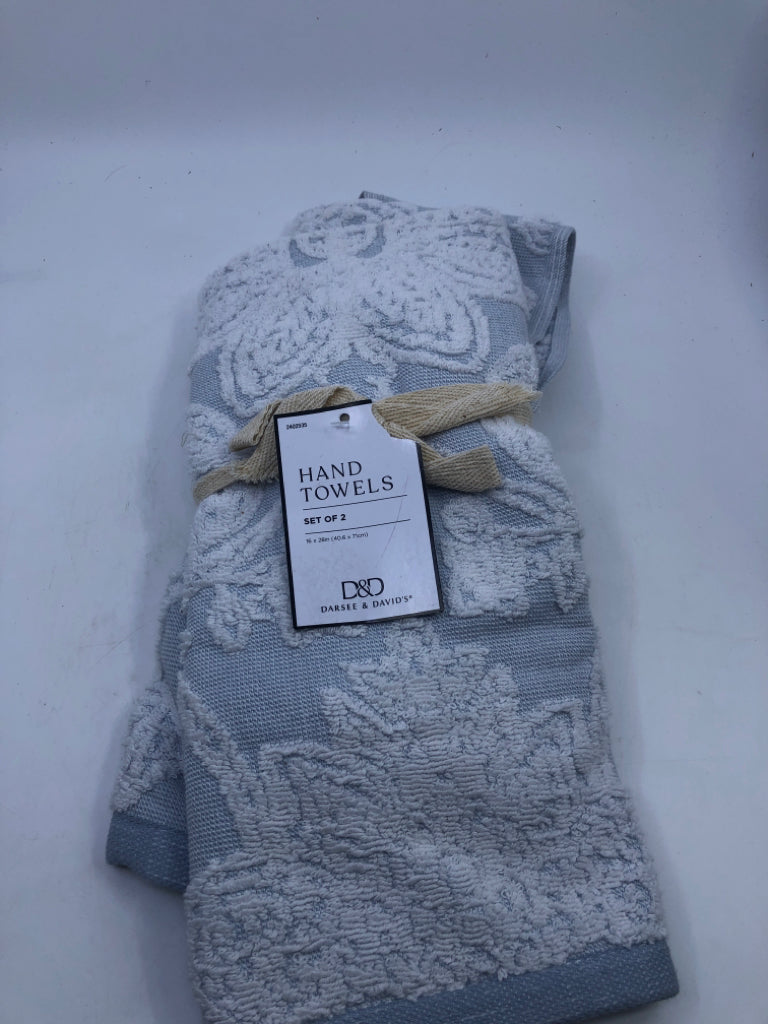 NWT 2 BLUE/WHITE HAND TOWELS