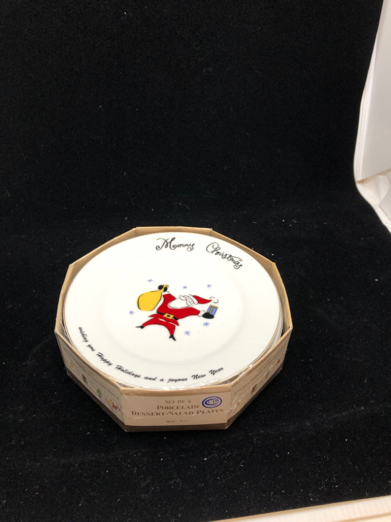 4 CHRISTMAS DESSERT/SALAD PLATES - MERRY BRITE.