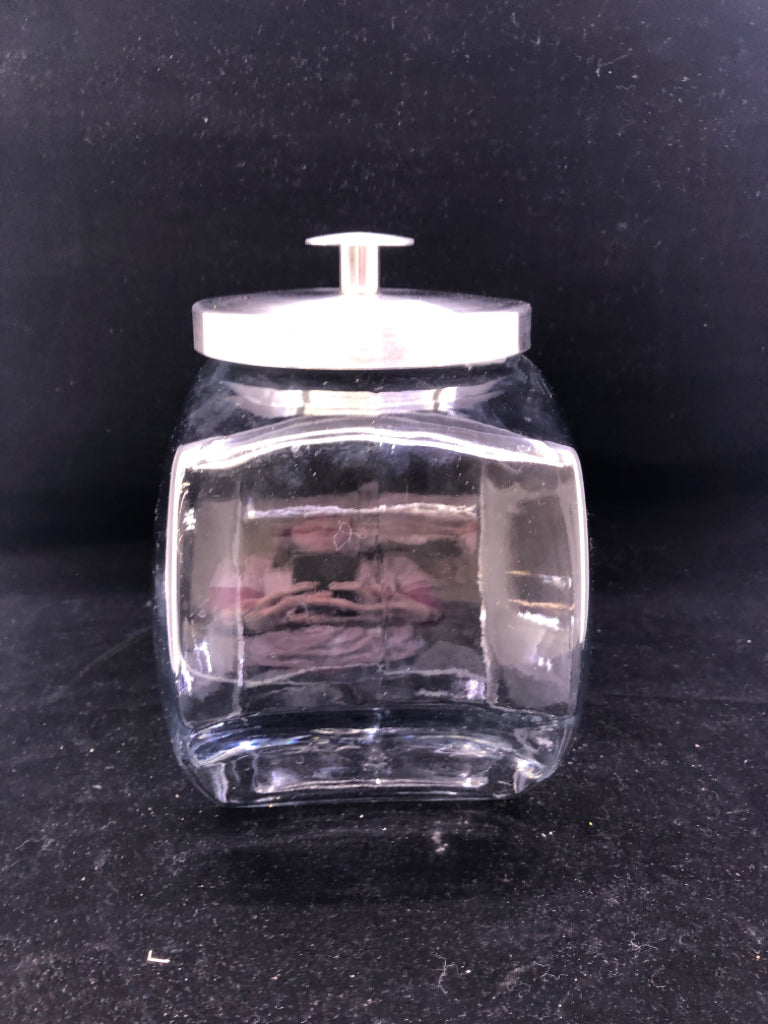 GLASS CONTAINER W/METAL LID.