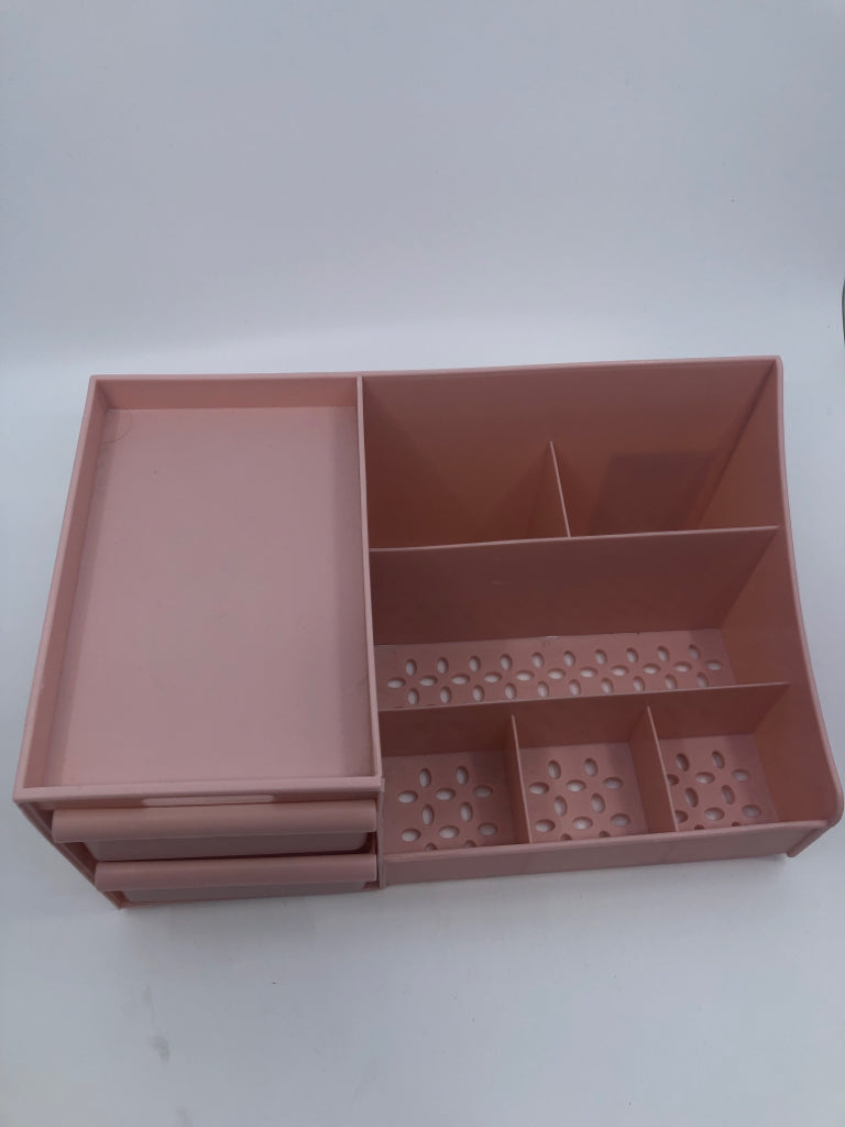 PINK PLASTIC DESK ORGANIZER W 2 DRAWERS.