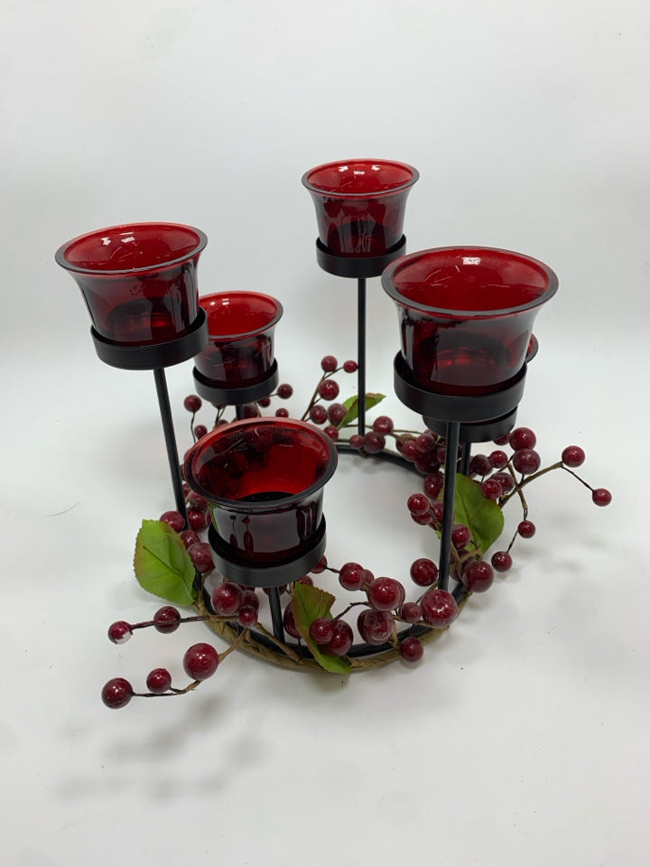 6 TEA LIGHT CRANBERRY DESIGN CENTERPIECE.
