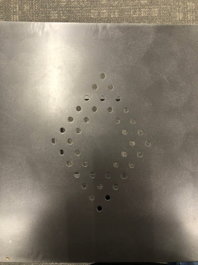 METAL SIDE TABLE W/DIAMOND CUT OUT &SLIDE-UNDER BOTTOM.