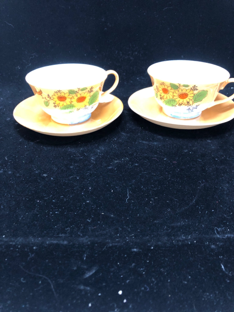 2-IRIDESCENT SUNFLOWER TEA CUP W/SAUCER.