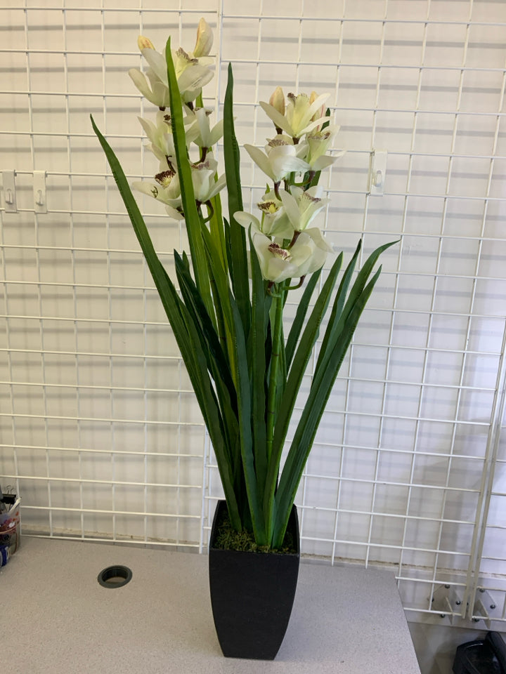FAUX ORCHID IN BLACK BASE.
