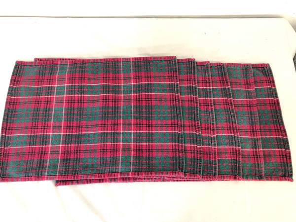 6 GREEN RED PLAID PLACEMATS.