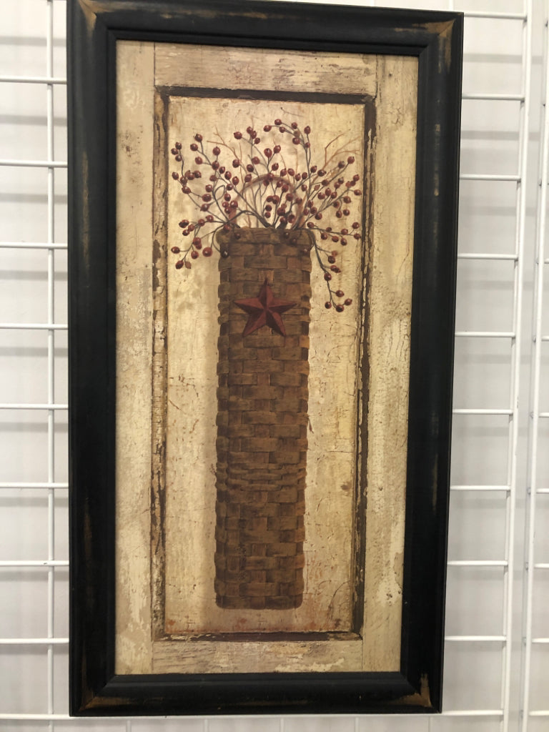 PRIMITIVE BERRY BASKET FRAMED ART.