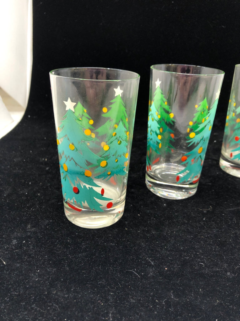 4 VTG CHRISTMAS TREE GLASSES.