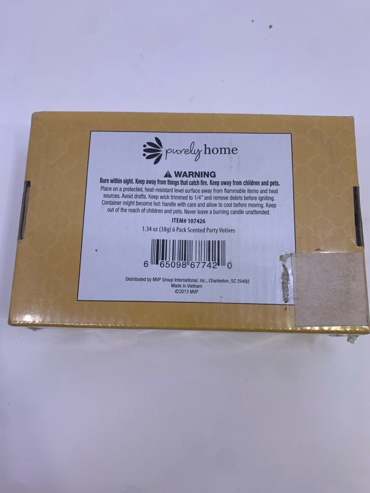 NIP 6PC ORANGE BLOSSOM TEA CANDLES PURELY HOME.