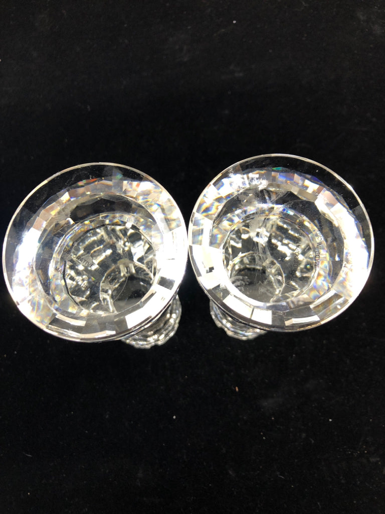 2PC CRYSTAL CASTLE CANDLESTICK HOLDERS.