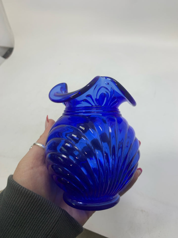 COBALT BLUE TEXTURED VASE.
