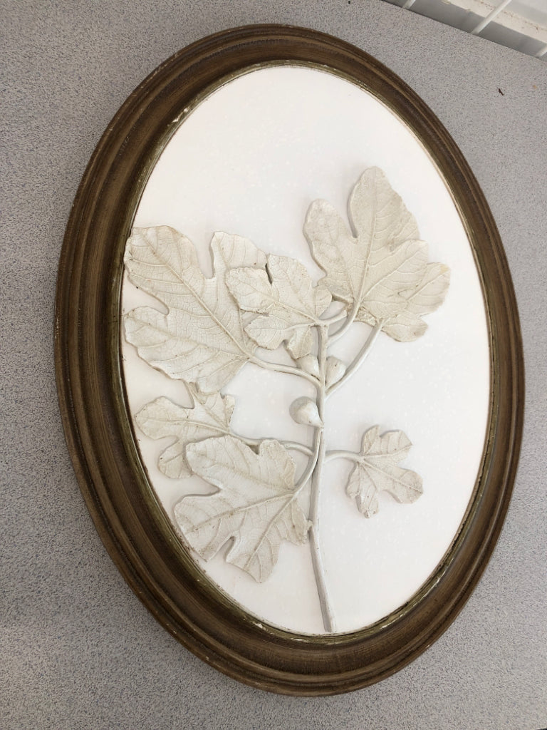 OVAL WOOD FRAMED BOTANICAL PLASTER DECOR.