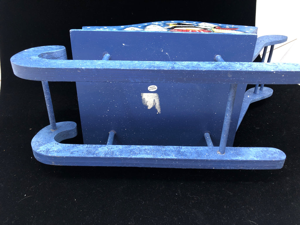 BLUE PAINTED SNOWMAN SLED.