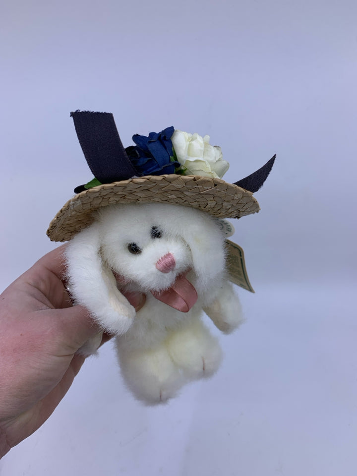 SMALL WHITE BUNNY W/ STRAW HAT BOYDS BEAR.