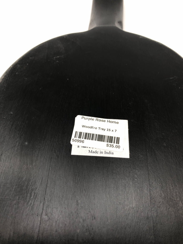 BLACK-PAINTED WOODFIRE TRAY.