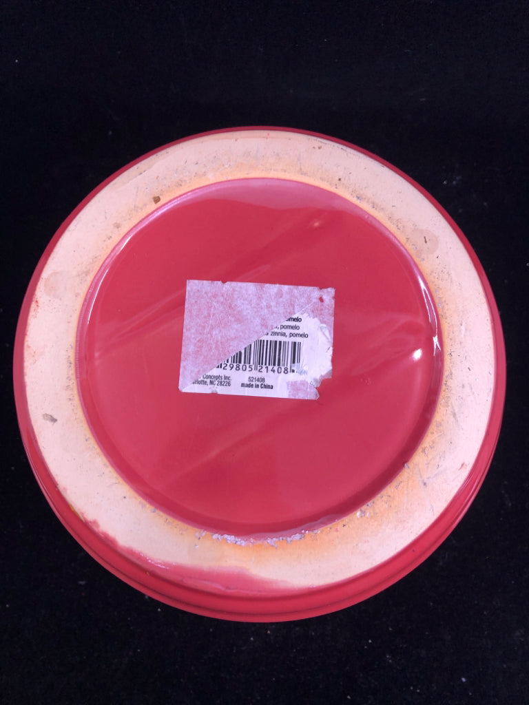 HEAVY RED PLANTER W DRIP TRAY.
