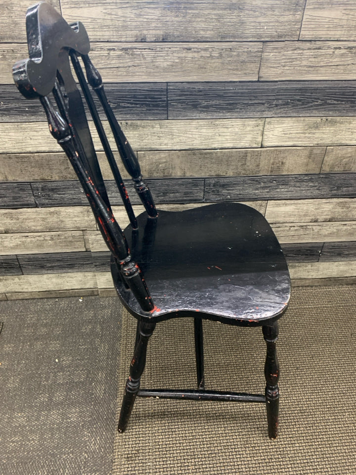 DISTRESSED LOOK PAINTED BLACK ACCENT CHAIR.