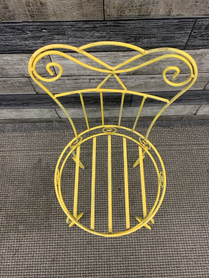 YELLOW METAL CHAIR PLANT STAND.